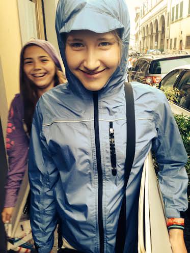 Phoebe & Courtney braving the rain on their way to the studio