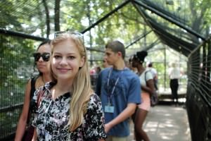 Lauren, Stephanie, Luca, & Lola in the bird enclosure
